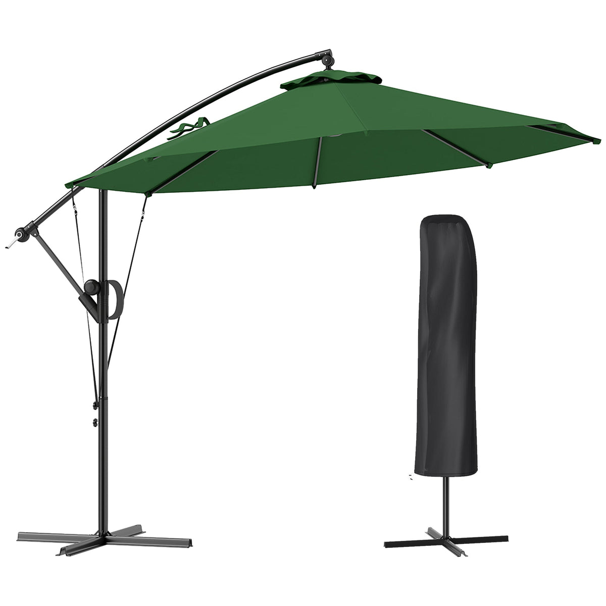 Outsunny 3(m) Cantilever Banana Parasol with Cover Wind Strap UPF50+