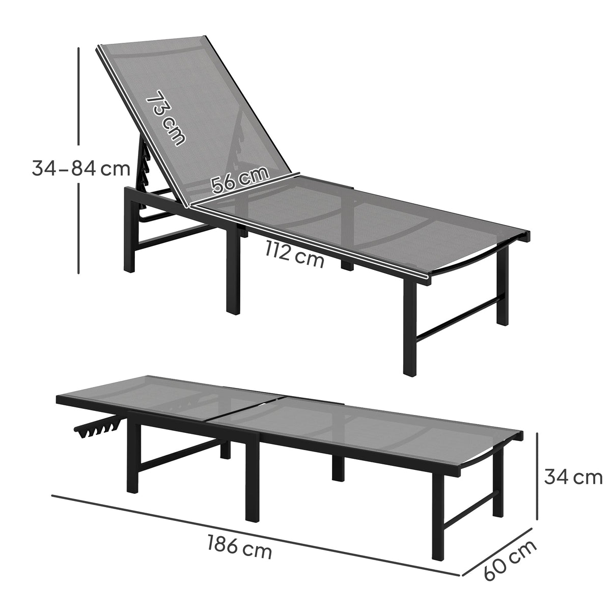 Outsunny Sun Lounger, 5-Level Reclining Sunbed