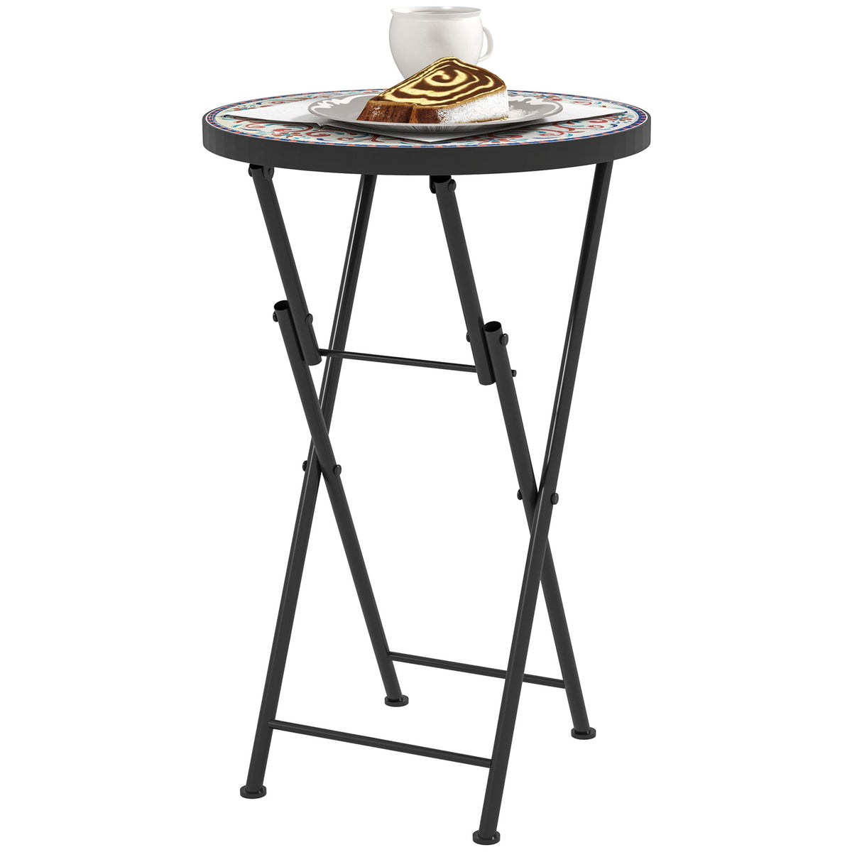 Outsunny Mosaic Garden Table, 35.5cm Folding Coffee Table