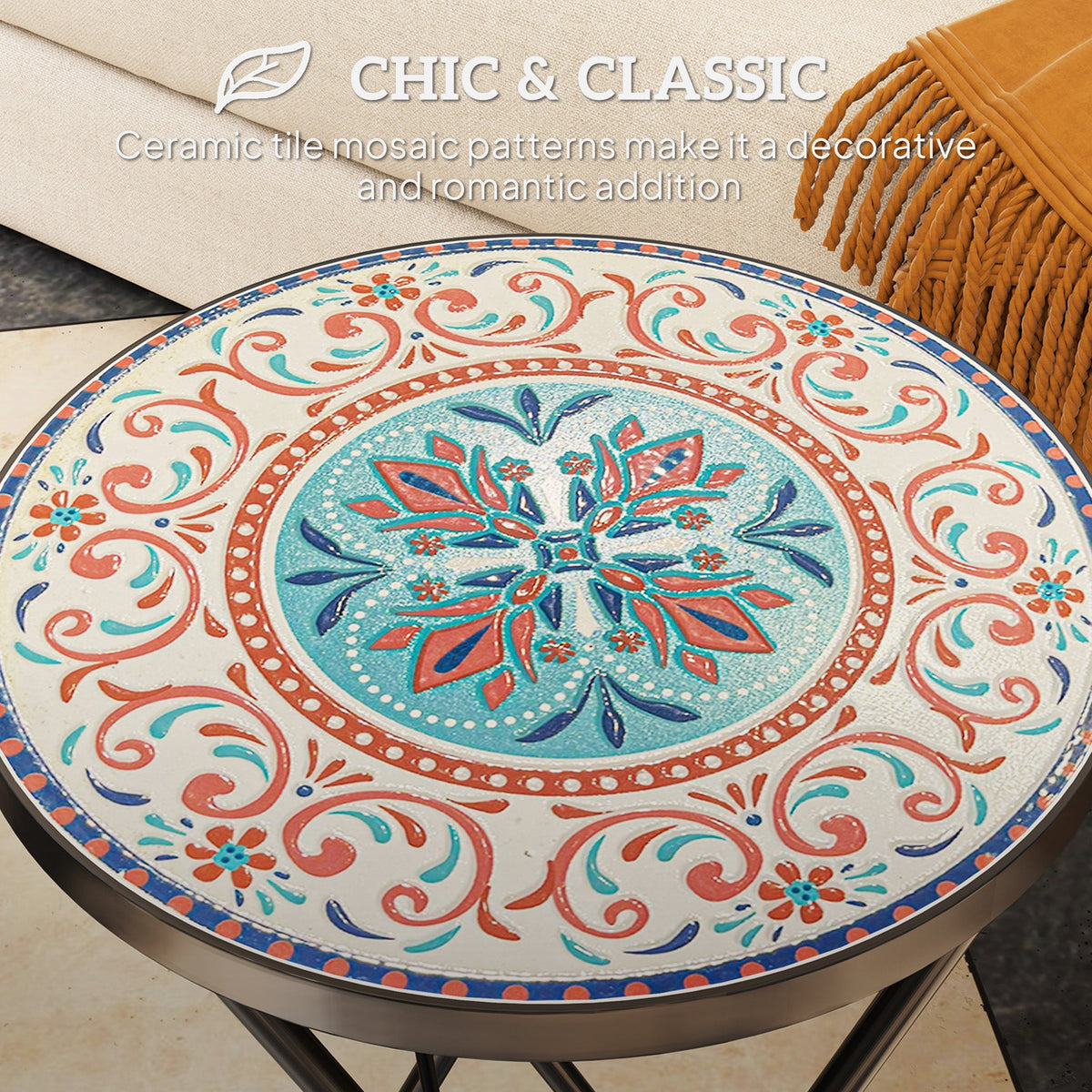 Outsunny Mosaic Garden Table, 35.5cm Folding Coffee Table