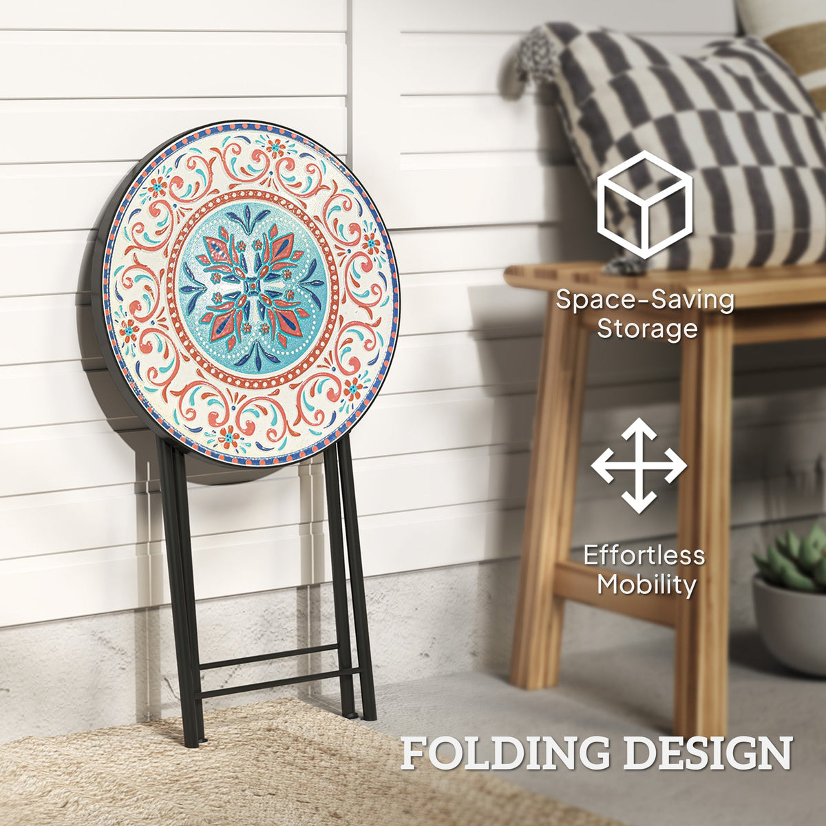 Outsunny Mosaic Garden Table, 35.5cm Folding Coffee Table
