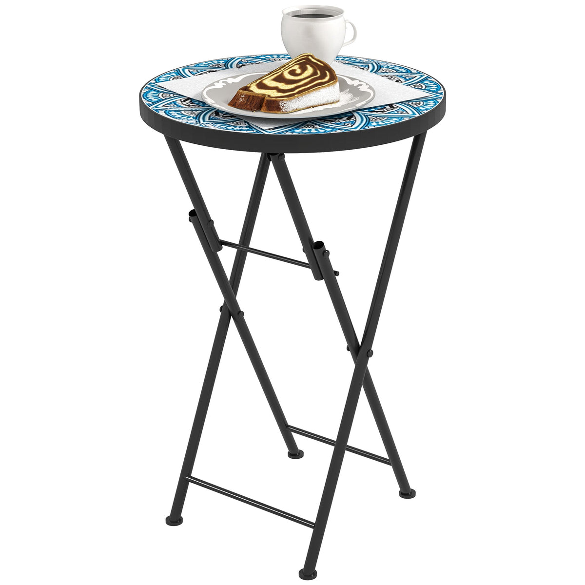 Outsunny Mosaic Garden Table, 35.5cm Folding Coffee Table