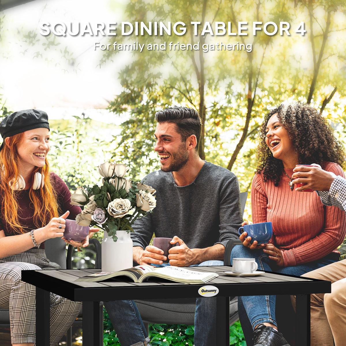 Outsunny Garden Table for 4 Person with 5.4cm Parasol Hole