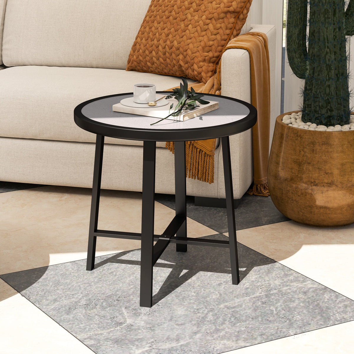 Outsunny 50.5cm Round Garden Table with SPC Tabletop