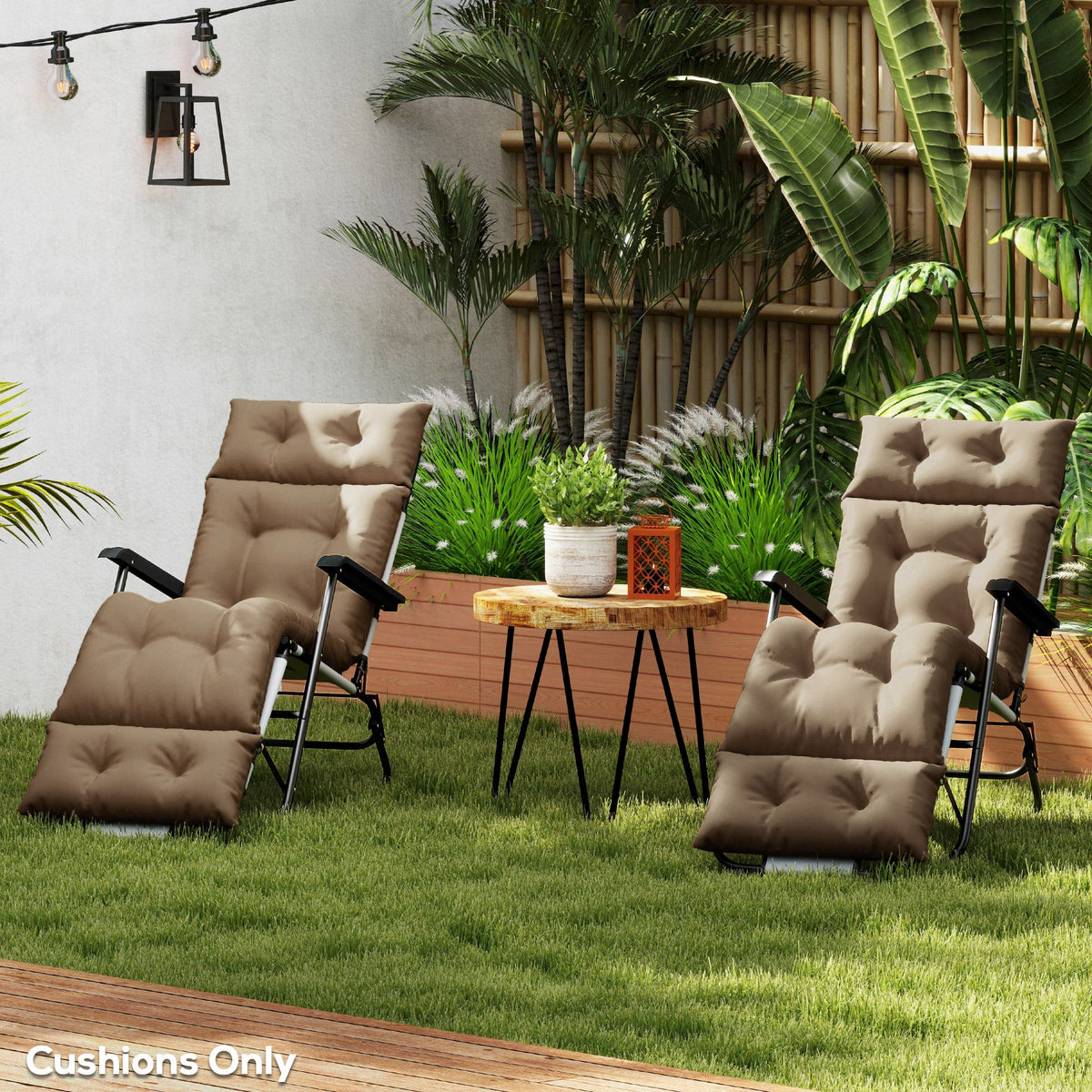 Outsunny Garden Lounge Chair Cushions Set of 2, 220gsm Fabric