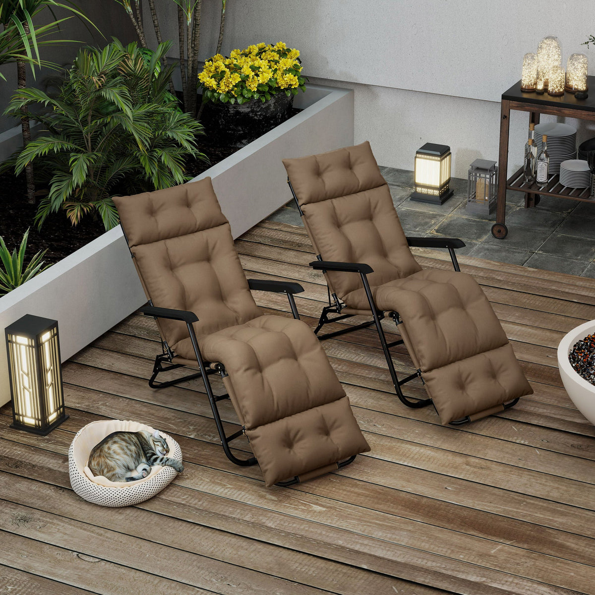 Outsunny Garden Lounge Chair Cushions Set of 2, 220gsm Fabric