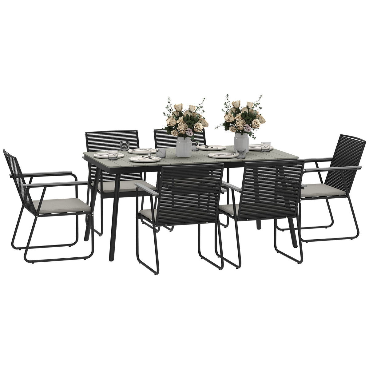 Outsunny 6 Seater Garden Dining Set with Cushions Rattan Backrest
