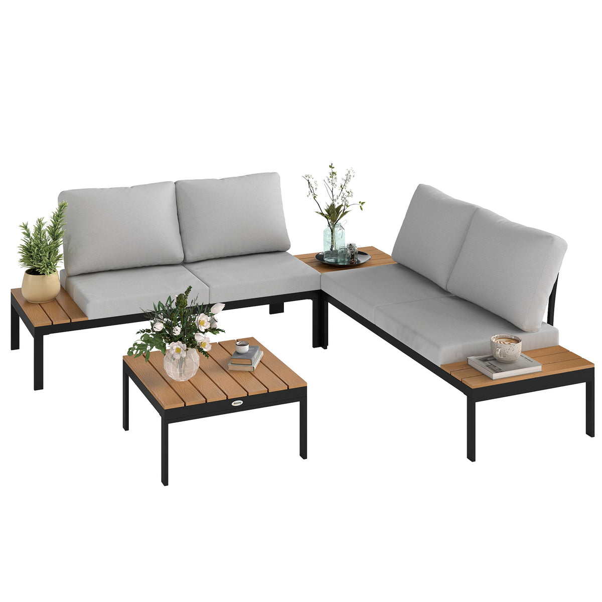 Outsunny 4 Seater Garden Corner Sofa Set with Removable Thick Cushions