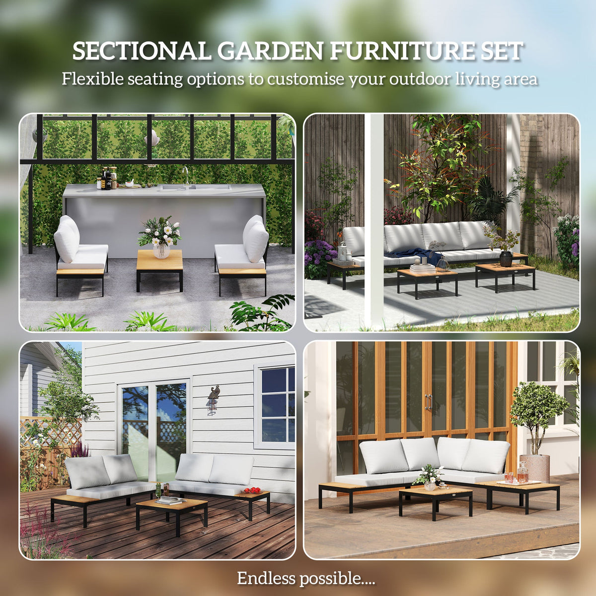 Outsunny 4 Seater Garden Corner Sofa Set with Removable Thick Cushions