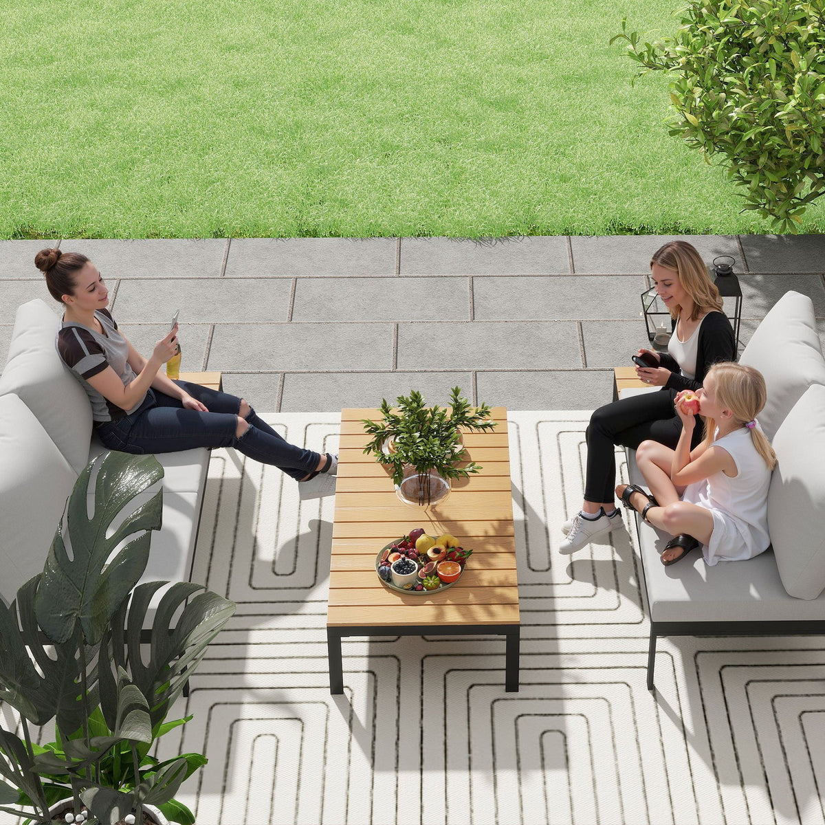 Outsunny 4 Seater Garden Corner Sofa Set with Removable Thick Cushions