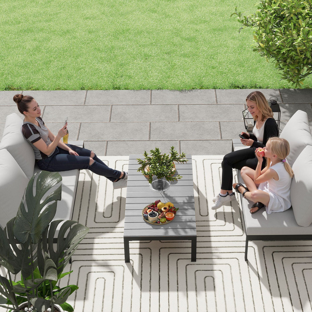Outsunny 4 Seater Garden Corner Sofa Set with Removable Thick Cushions