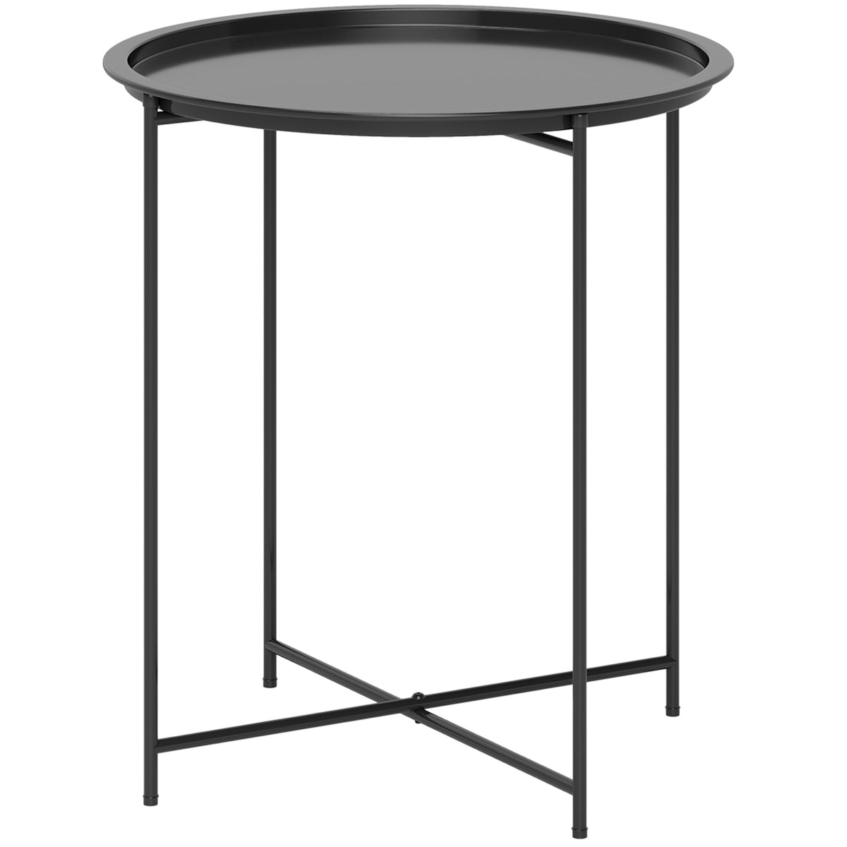 Outsunny 46cm Round Garden Table, Small Side Table w/ Removable Tray
