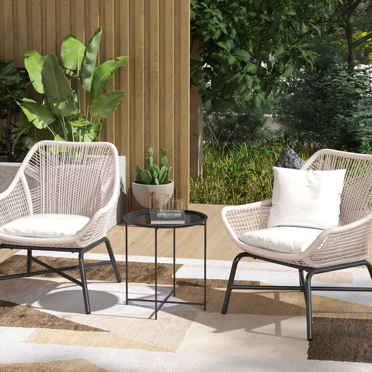 Outsunny 46cm Round Garden Table, Small Side Table w/ Removable Tray