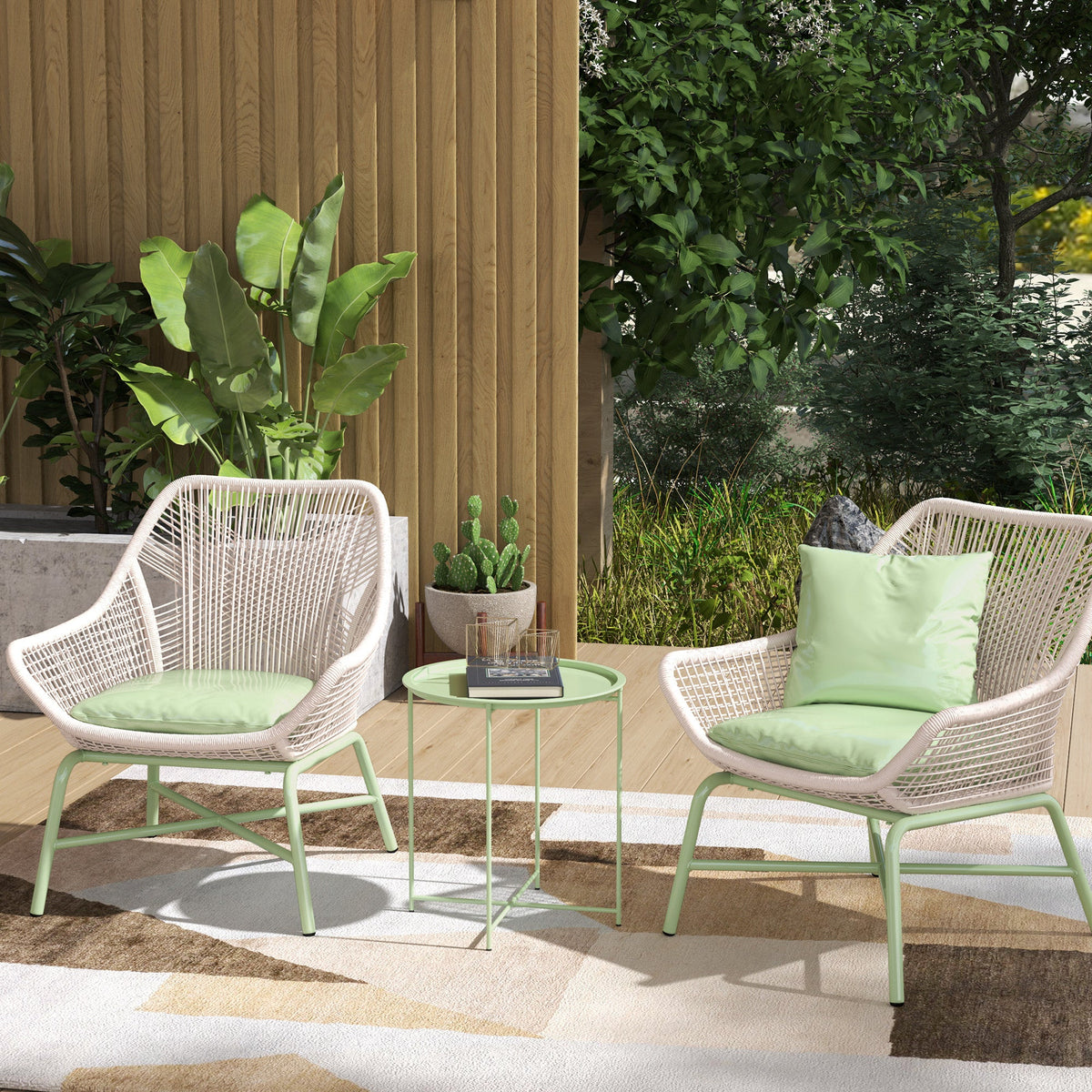 Outsunny 46cm Round Garden Table, Small Side Table w/ Removable Tray