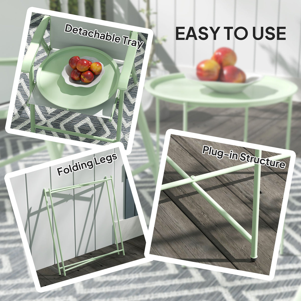 Outsunny 46cm Round Garden Table, Small Side Table w/ Removable Tray