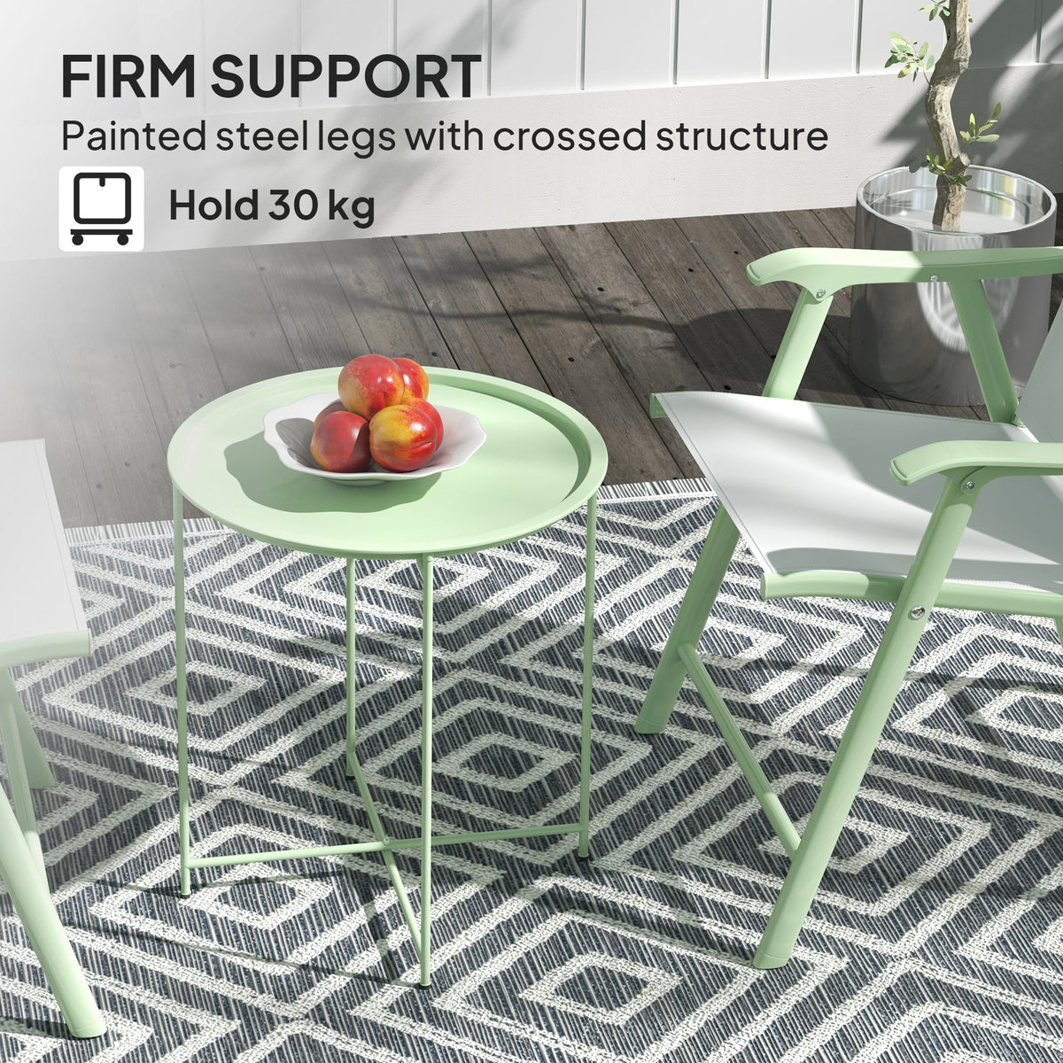 Outsunny 46cm Round Garden Table, Small Side Table w/ Removable Tray