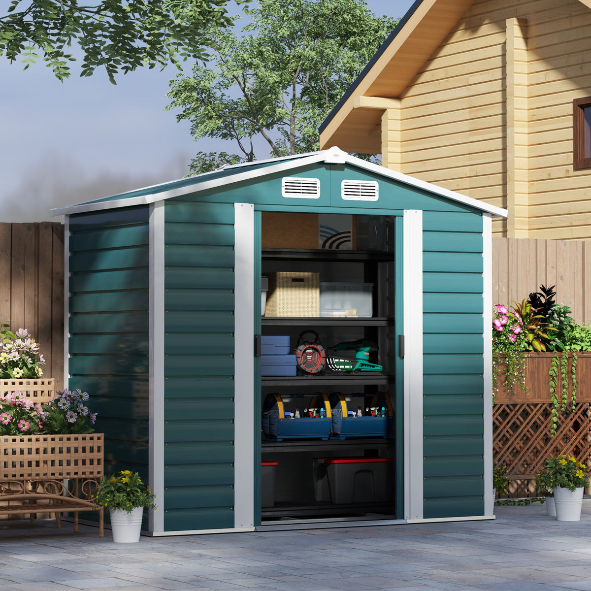 Outsunny 7 x 4ft Upgraded Metal Shed with Lock, Easy to Assemble