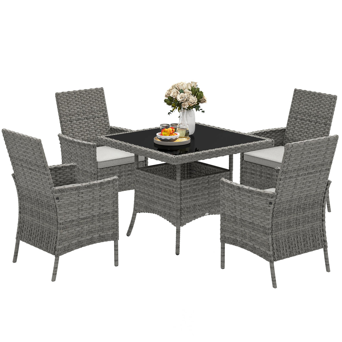 Outsunny 4 Seater Rattan Garden Furniture Set with Cushion