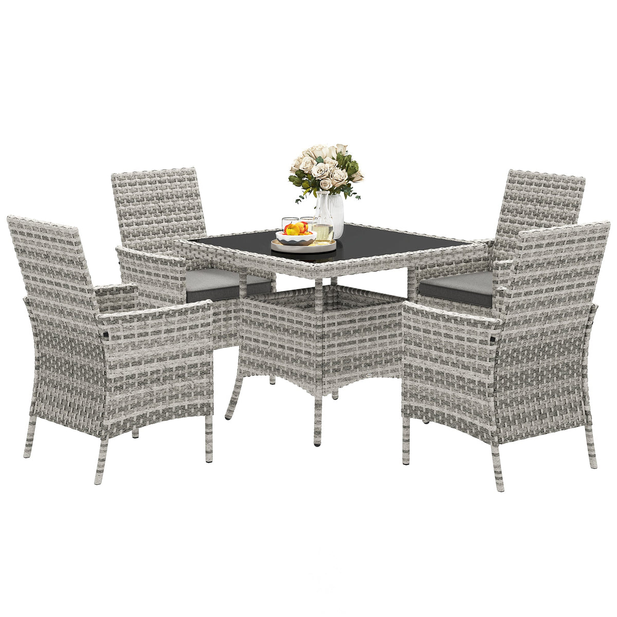 Outsunny 4 Seater Rattan Garden Furniture Set with Cushion