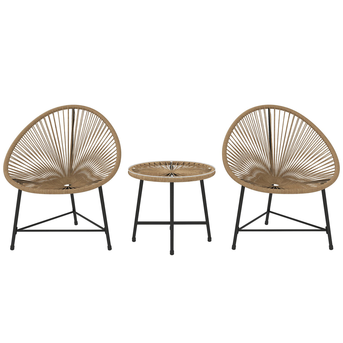 Outsunny Rattan Bistro Set, Cushioned Acapulco Chairs, Glass Table