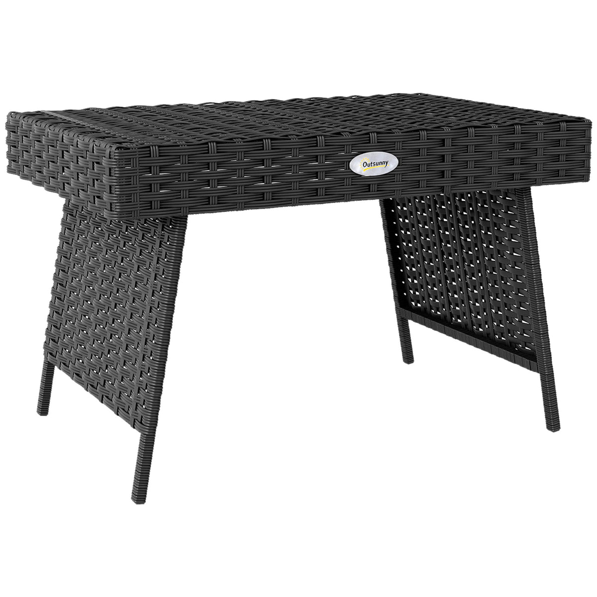 Outsunny Foldable Outdoor Coffee Table, Steel Frame Rattan Side Table