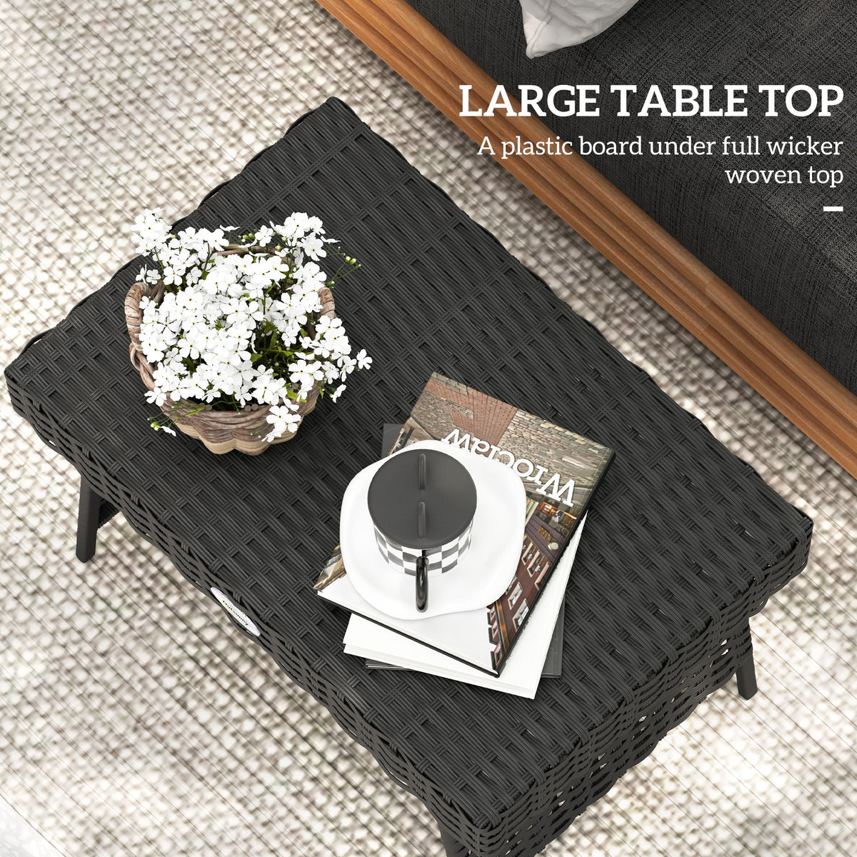 Outsunny Foldable Outdoor Coffee Table, Steel Frame Rattan Side Table
