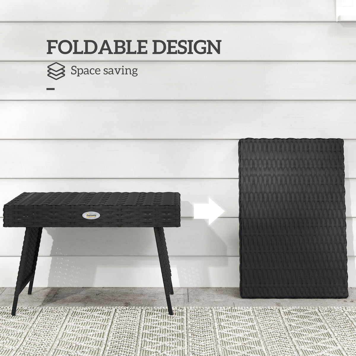 Outsunny Foldable Outdoor Coffee Table, Steel Frame Rattan Side Table