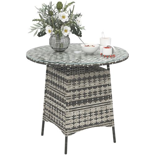 Outsunny Patio Furniture Rattan Garden Table with Umbrella Hole