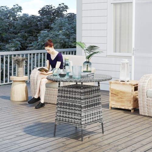 Outsunny Patio Furniture Rattan Garden Table with Umbrella Hole