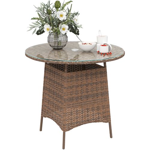 Outsunny Patio Furniture Rattan Garden Table with Umbrella Hole