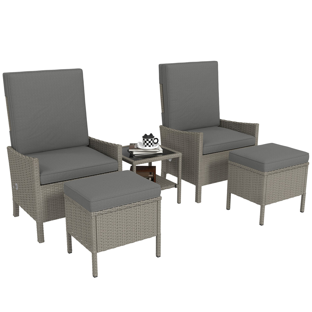Outsunny 5 PCS Rattan Garden Furniture Set w/ Cushions