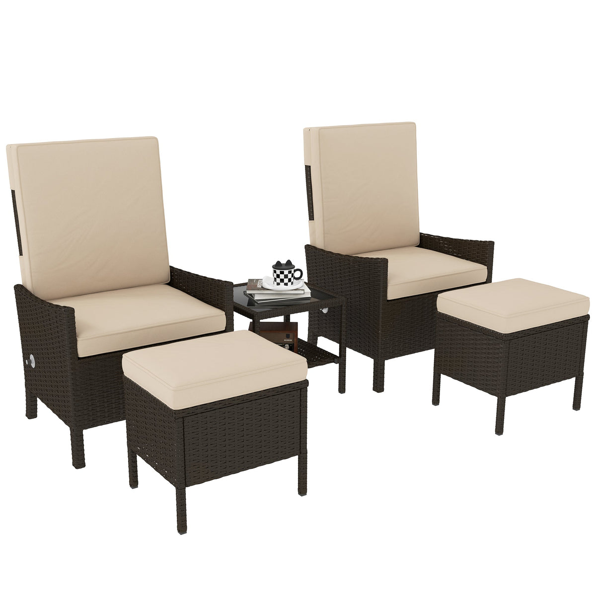 Outsunny 5 PCS Rattan Garden Furniture Set w/ Cushions