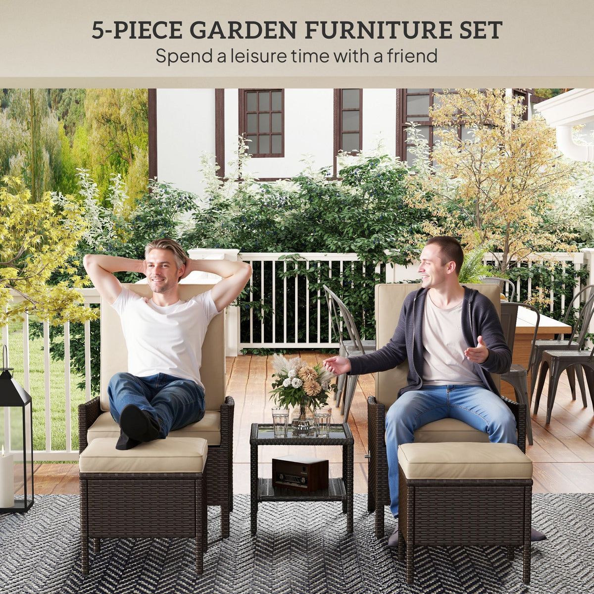 Outsunny 5 PCS Rattan Garden Furniture Set w/ Cushions