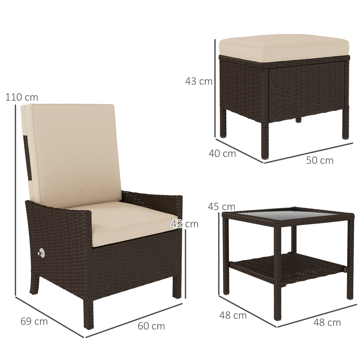 Outsunny 5 PCS Rattan Garden Furniture Set w/ Cushions