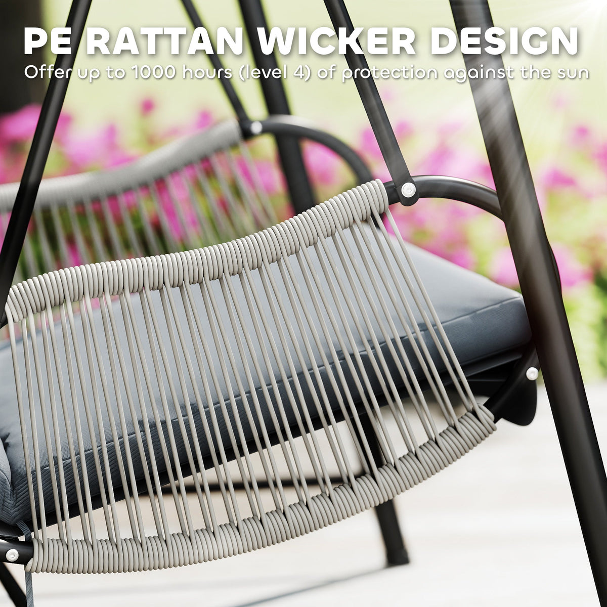 Outsunny Rattan Swing Chair with Stand and Seat Cushion