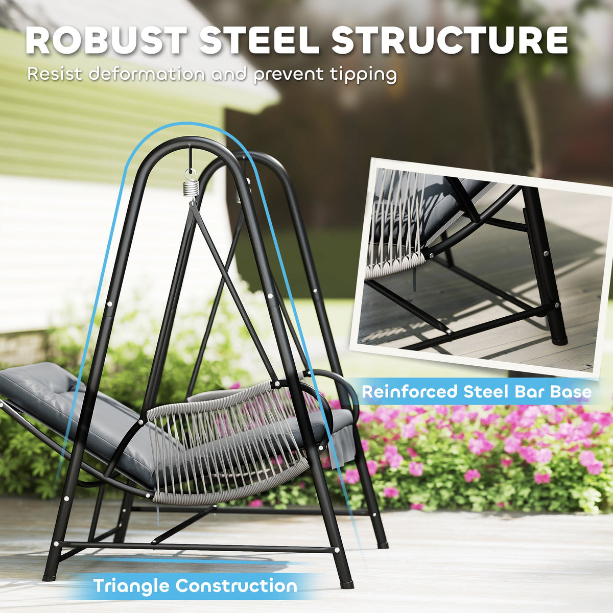 Outsunny Rattan Swing Chair with Stand and Seat Cushion