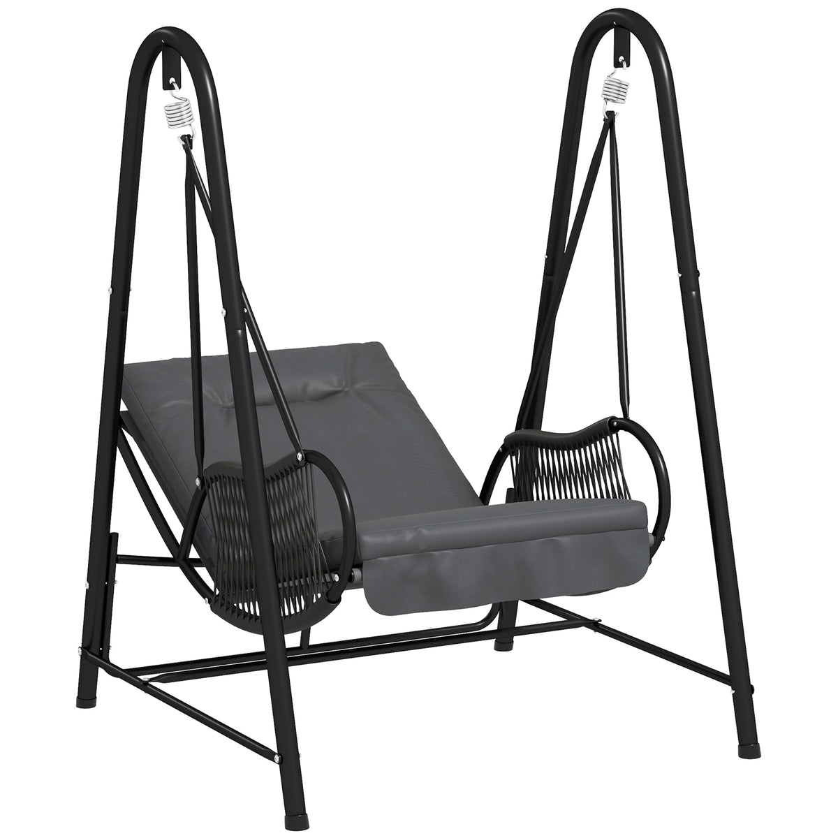 Outsunny Rattan Swing Chair with Stand and Seat Cushion