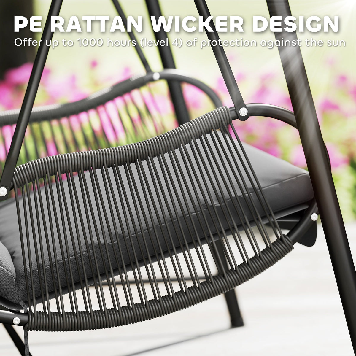 Outsunny Rattan Swing Chair with Stand and Seat Cushion