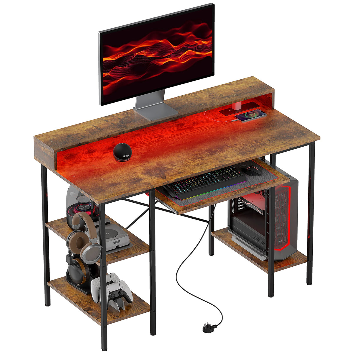 HOMCOM Gaming Desk with Monitor Stand and Sliding Keyboard Tray