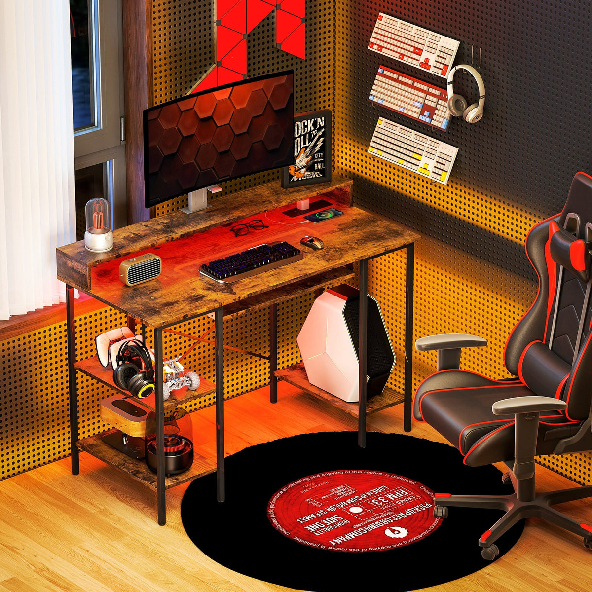 HOMCOM Gaming Desk with Monitor Stand and Sliding Keyboard Tray