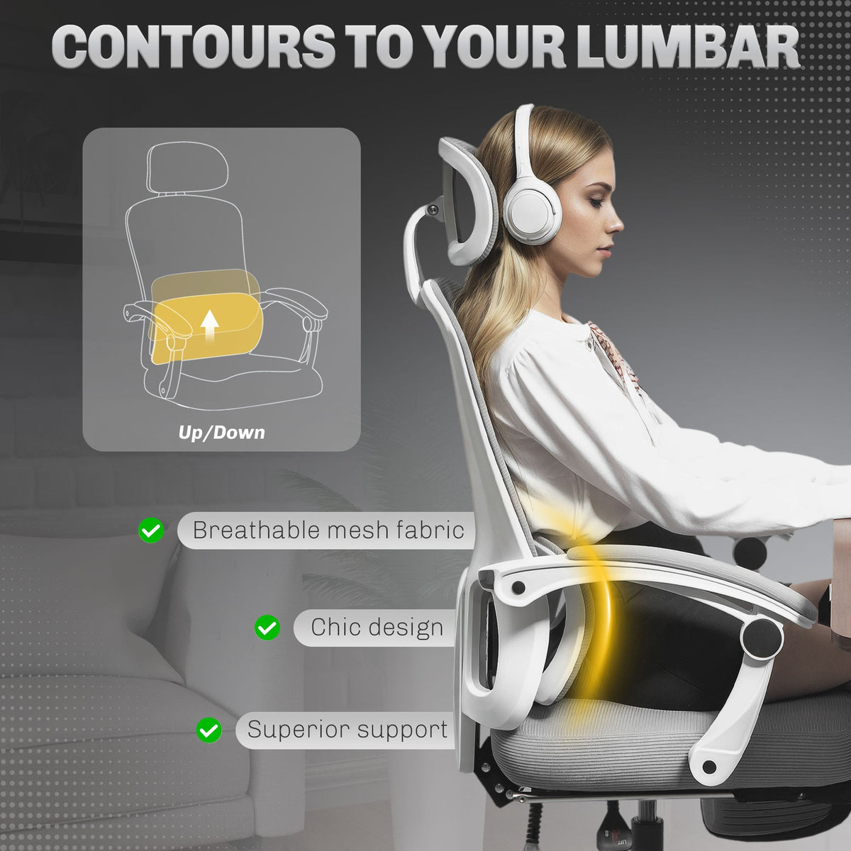HOMCOM Mesh Ergonomic Office Chair with Lumbar Support, Headrest