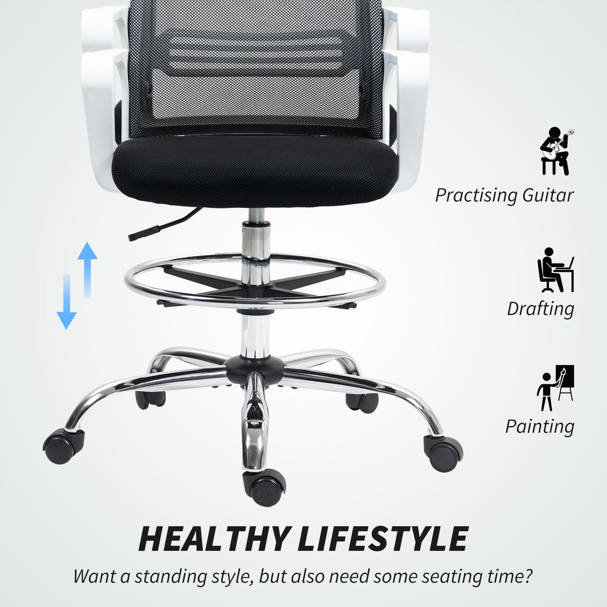 HOMCOM Draughtsman Chair, Mesh Ergonomic Drafting Chair
