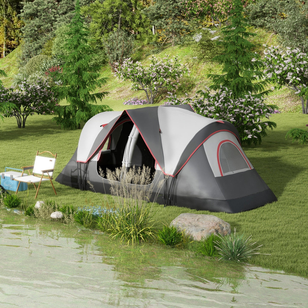 Outsunny 2 Room Camping Tent with Waterproof Rainfly & Screen Panels