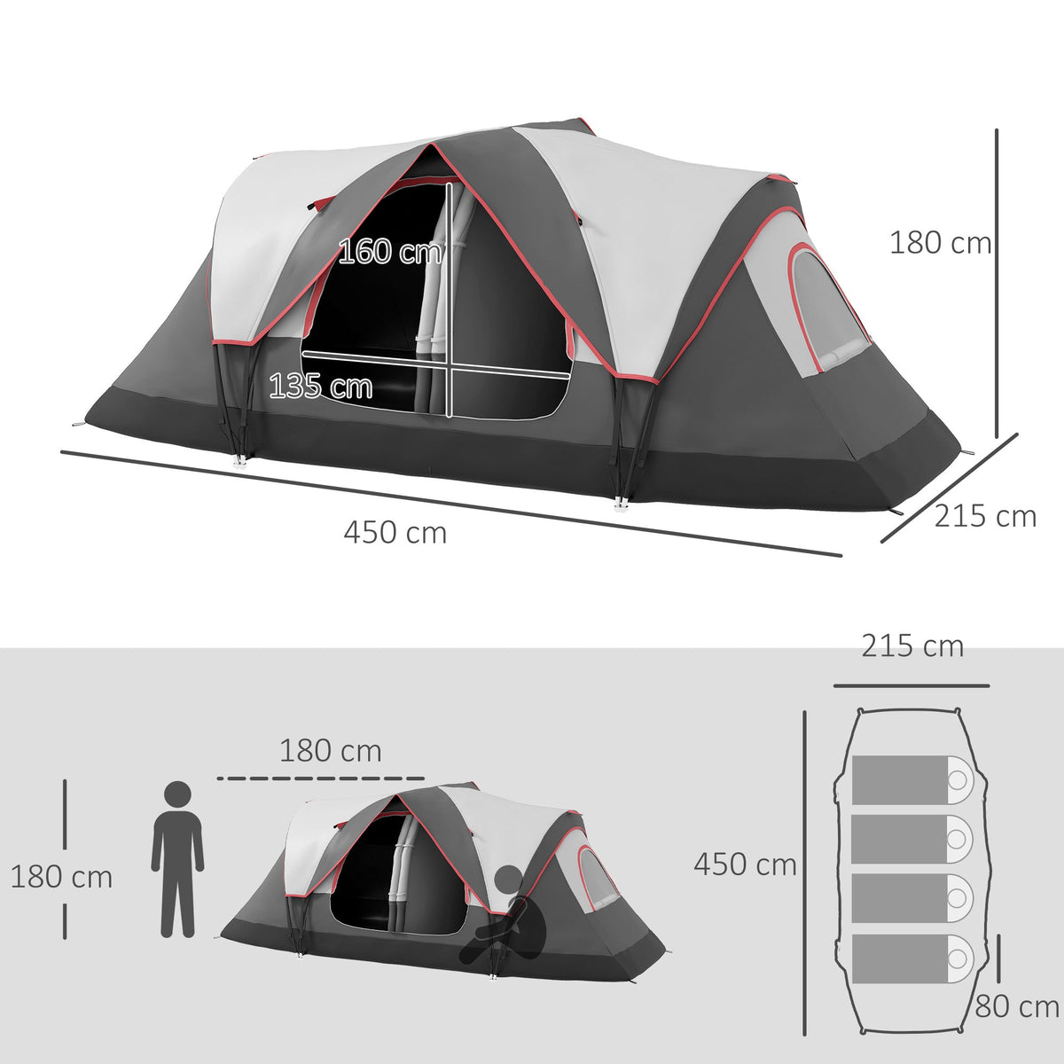 Outsunny 2 Room Camping Tent with Waterproof Rainfly & Screen Panels
