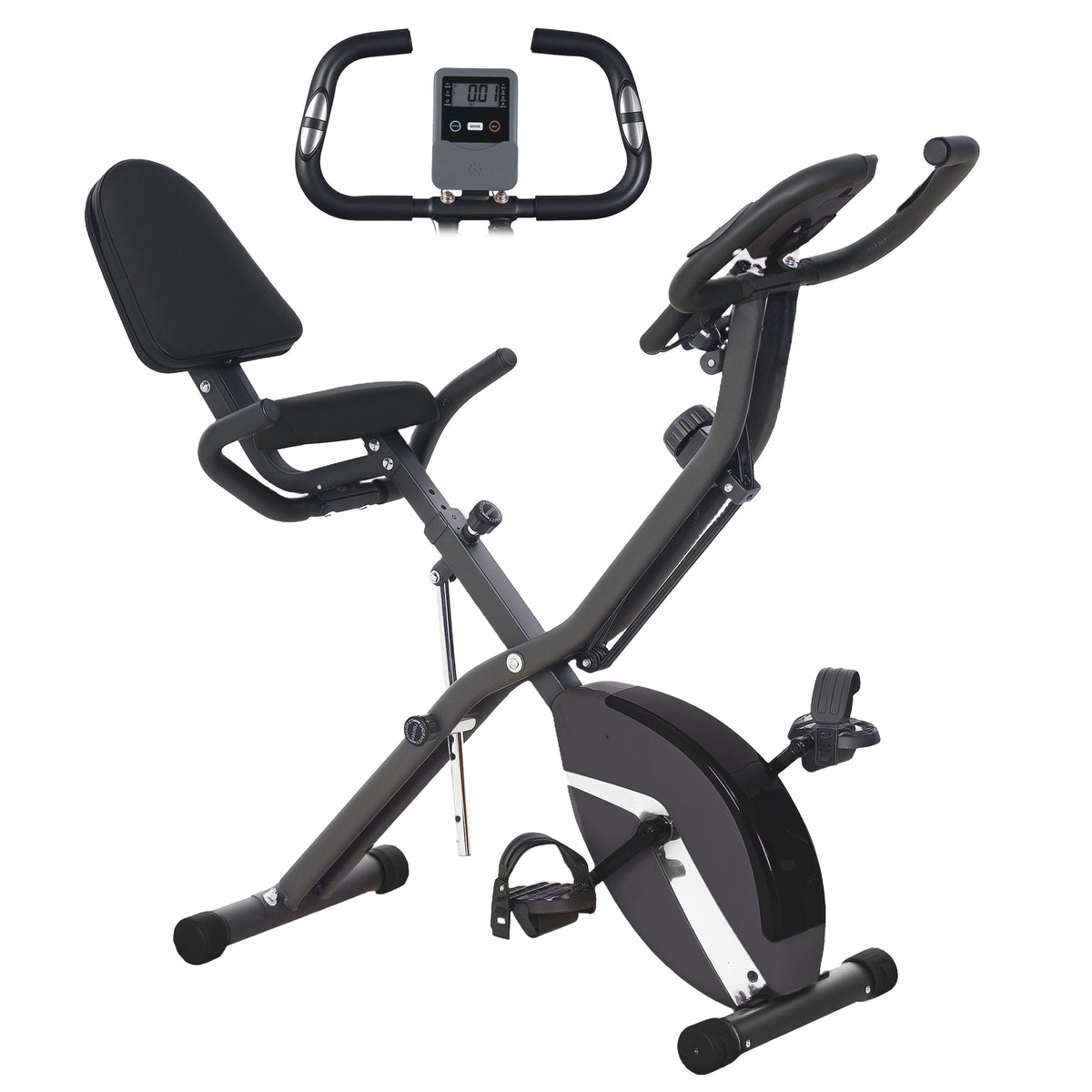 SPORTNOW Folding Exercise Bike with Arm Bands and Hand Pulse Sensor