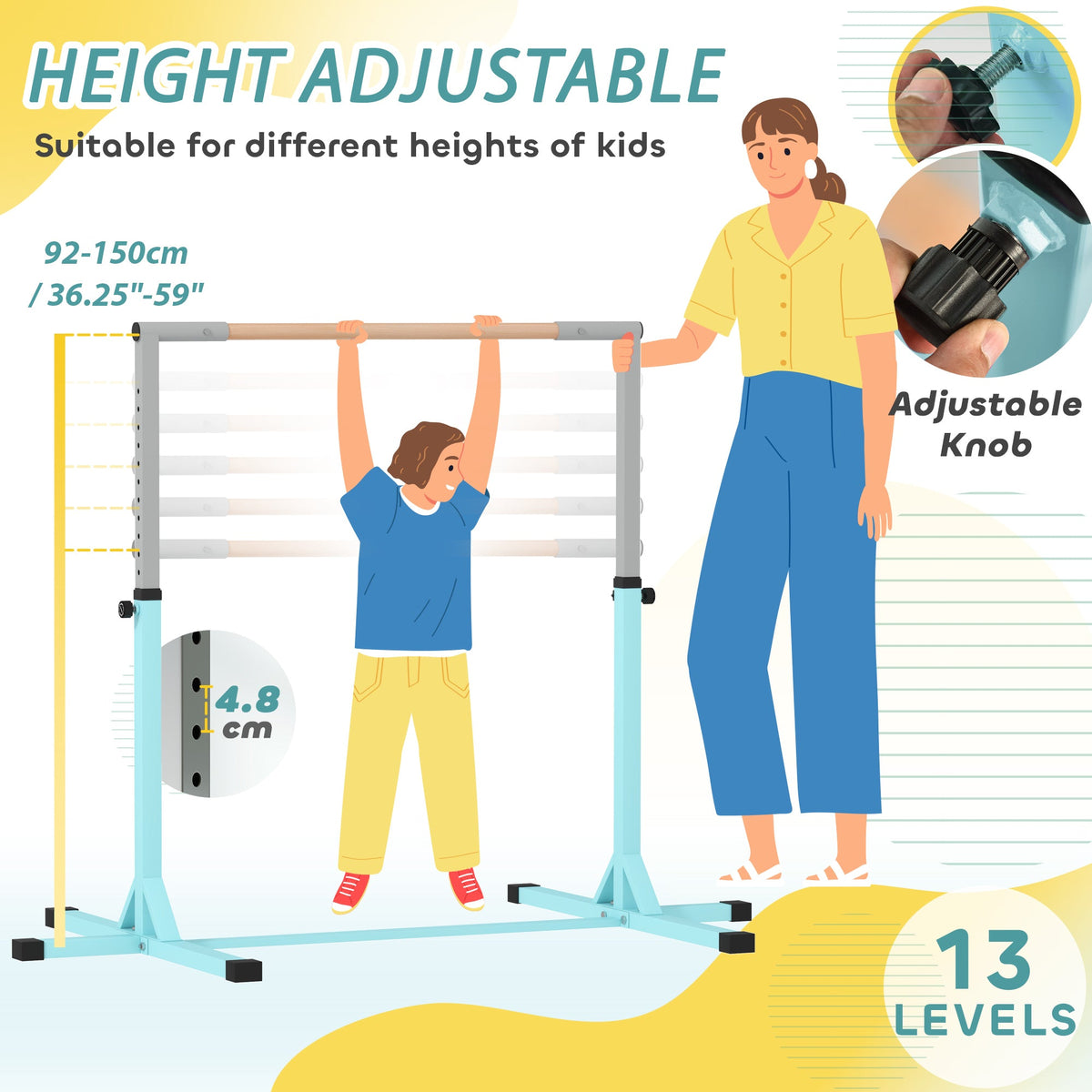 HOMCOM Adjustable Kids Gymnastics Bar Horizontal Training Steel