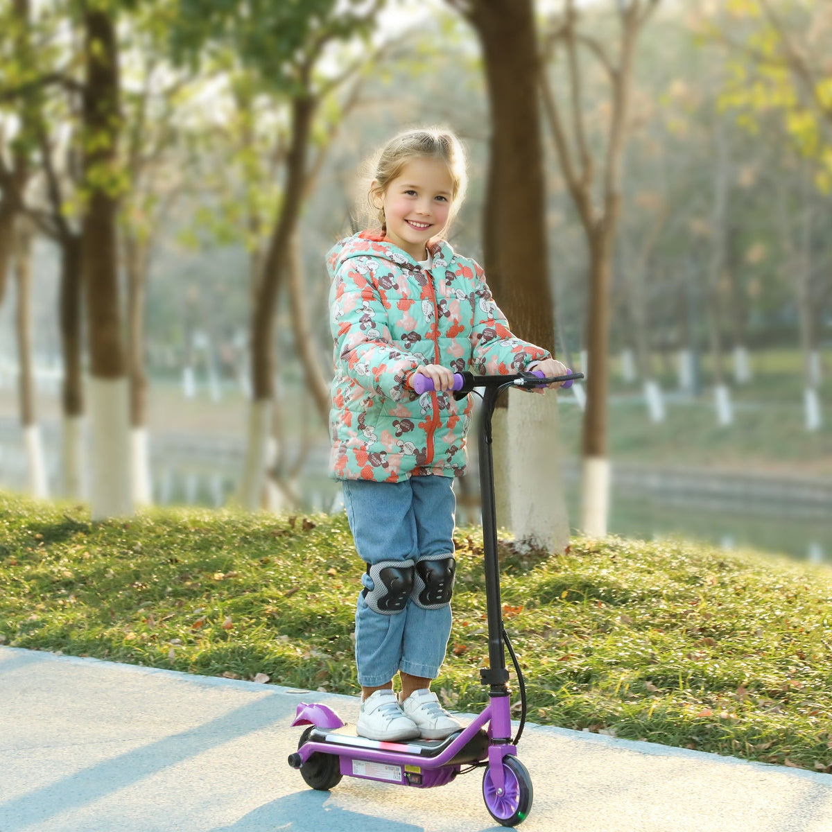 AIYAPLAY Electric Scooter for 6-14 with Dual Brakes & Colourful Light