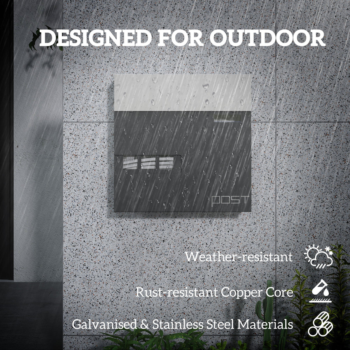HOMCOM Wall Mounted Post Box, Weatherproof Letterbox with Lock
