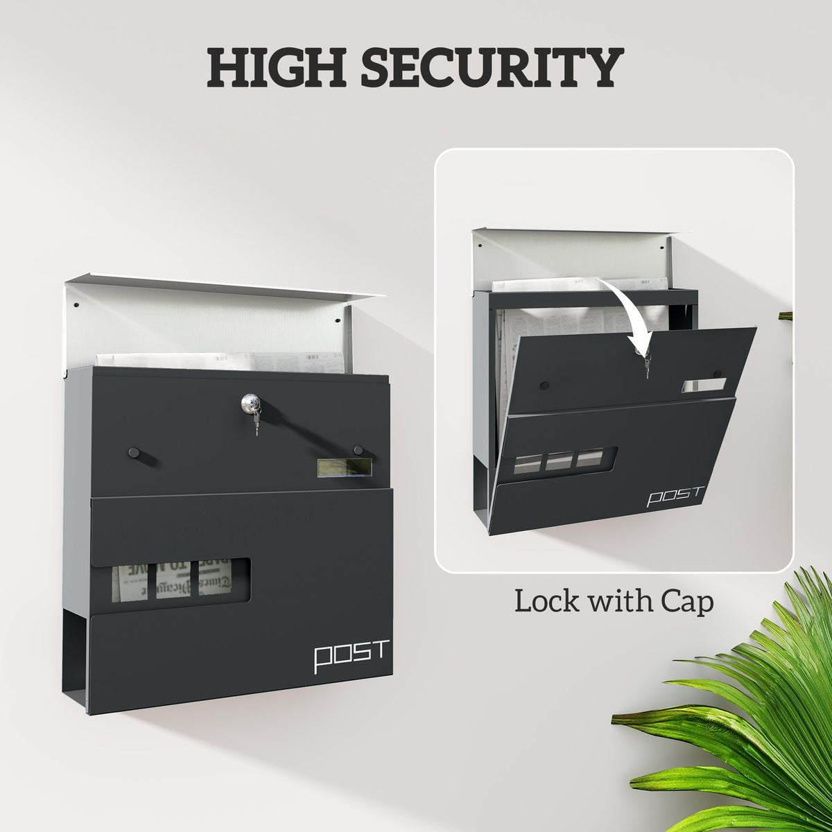HOMCOM Wall Mounted Post Box, Weatherproof Letterbox with Lock