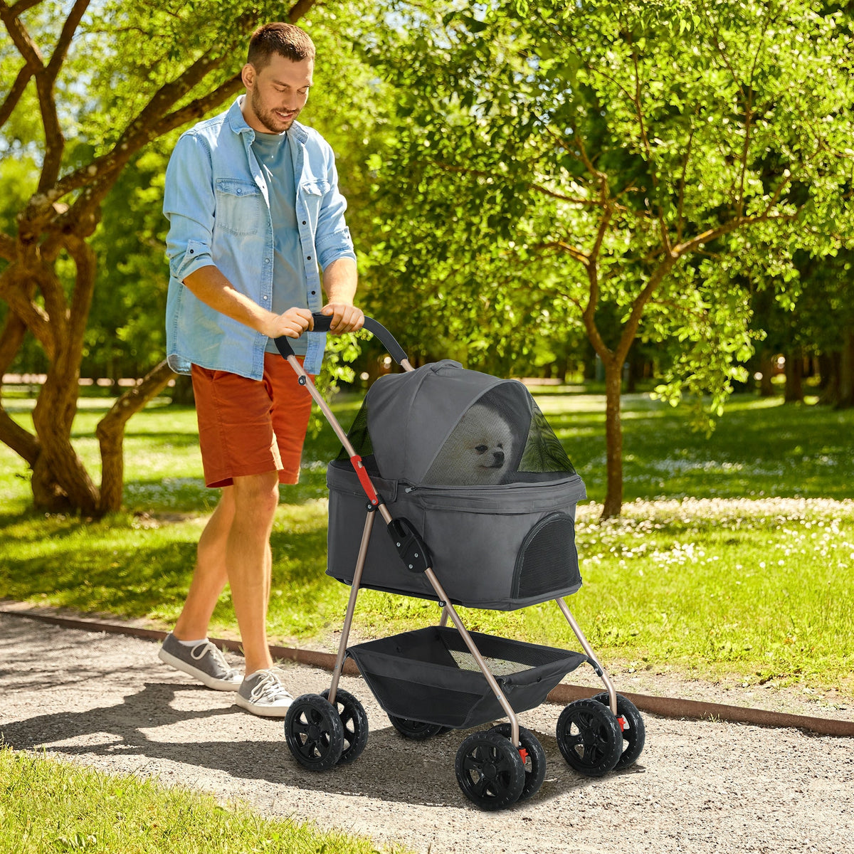 PawHut 3 in 1 Pet Stroller with Detachable Carrier for Mini Dogs